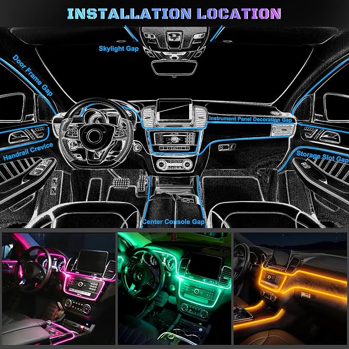 Car LED Interior Strip Light- Wireless Bluetooth APP Control, Multicolor RGB 5 in 1 with 236 inches Fiber Optic Ambient Lighting Kits, 16 Million Colors Sound Active Neon Led Lights Strip for Car
