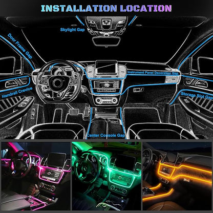 Car LED Interior Strip Light- Wireless Bluetooth APP Control, Multicolor RGB 5 in 1 with 236 inches Fiber Optic Ambient Lighting Kits, 16 Million Colors Sound Active Neon Led Lights Strip for Car