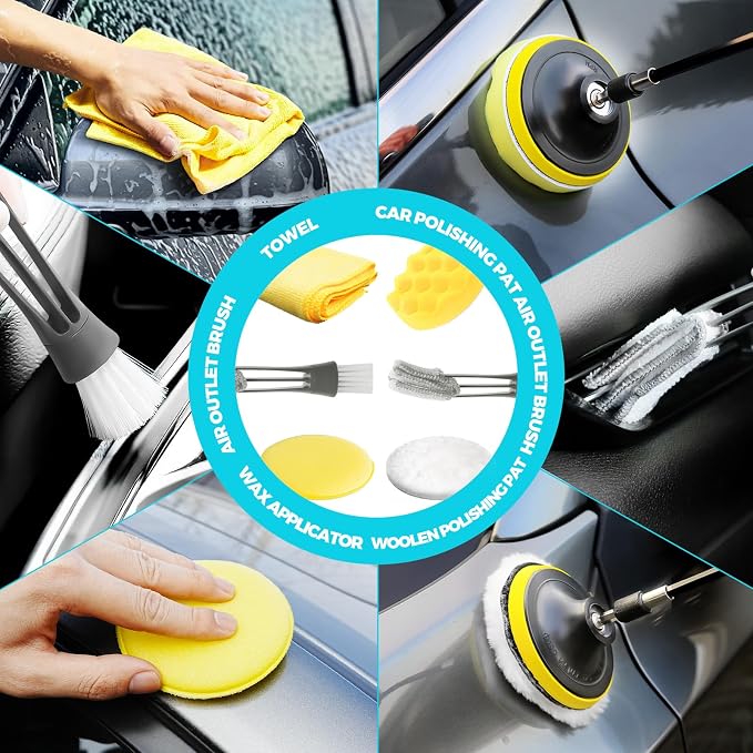 ALFLOD 30Pcs Car Detailing Kit, Car Detailing Brush Set, Car Wash Cleaning Kit, Car Dusters Extendable Handle Cleaning Exterior, Car Cleaning Gel, Car Cleaning Tools Kit for Interior, Exterior, Wheels