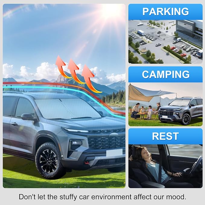 Car Sun Shade for 2018-2023 2024 2025 2026 Chevrolet/Chevy Traverse Accessories Windshield Sunshade Cover Front Window Shade Custom Fit Traverse Sun Visor Protector Foldable Blocks UV Rays