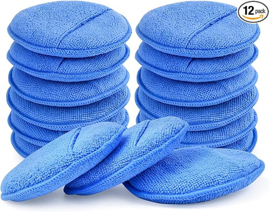 Microfiber Wax Applicator Pads, Car Wax Applicator with Finger Pocket, Buffing & Detail Polishing Foam Pads for Car Cleaning and Fine Polishing (5 inch, 12 Pack)