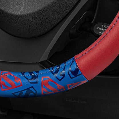 Warner Bros DC Comics Superman Car Accessories Ergonomic Grip Steering Wheel Cover - Universal Size 14.5-15.5 in Diameter, Protects and Insulates for Car, Truck, Van, SUV