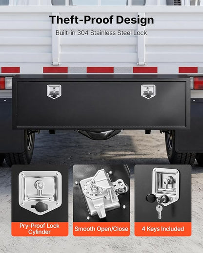 VEVOR Underbody Truck Tool Box, 60 x 18 x 18 Inch Heavy Duty Steel Trailer Storage Box with Lock & Keys, Waterproof Trailer Storage Organizer Under Body Chest with T-Handle for Truck, Van, SUV, Black