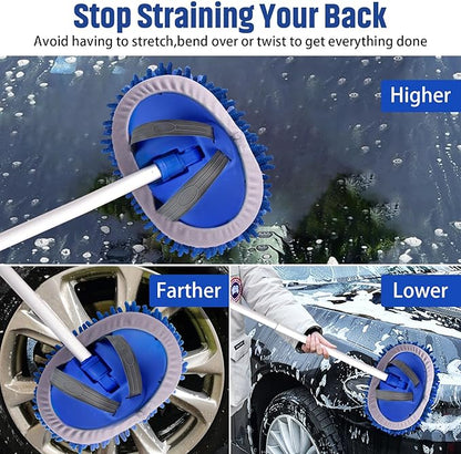 anngrowy 62" Microfiber Car Wash Brush with Long Handle Car Washing Mop Kit Mitt Sponge Car Cleaning Supplies Kit Duster RV Washing Car Brush Accessories, 1 Chenille Scratch-Free Replacement Head