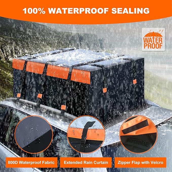 MeeFar Rooftop Cargo Carrier Car Roof Bag 21 Cubic Feet 100% Waterproof Car Top Carrier, Fits All Vehicle with/Without Rack,Include Anti-Slip Mat,10 Reinforced Straps,6 Door Hooks,Luggage Lock