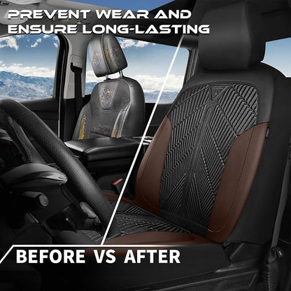 CAR PASS Waterproof Black Brown Car Seat Covers Front Seat Covers Neoprene Wetsuit,All-Weather Non-Slip Durable,Universal Fit for SUV Sedans Trucks Automotive,Airbag Compatible,3D Emboss Black Brown