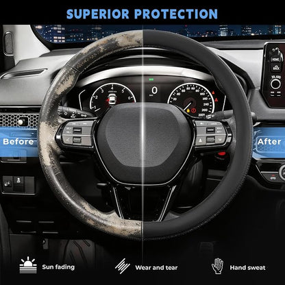 Steering Wheel Cover for Honda CRV Accord Civic HRV Pilot Odyssey Passport, Standard Size 14.5-15", Carbon Fiber Black