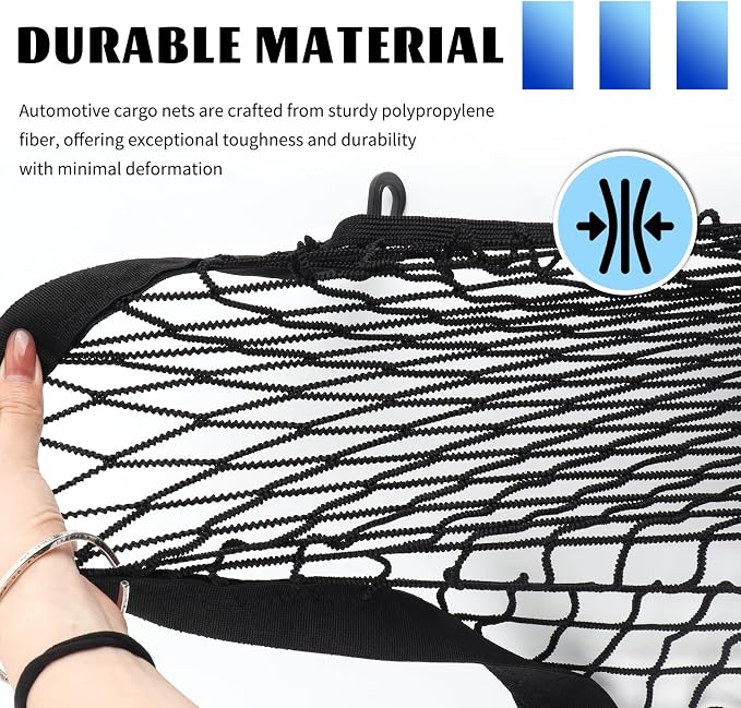Highly Elastic Cargo Nets for SUV with 4 Hooks,32"x24" Stretch to 63"x47" Truck Cargo Net as Trunk Organizer,Heavy-Duty Truck Bed Cargoes Net for Secure Load Retention