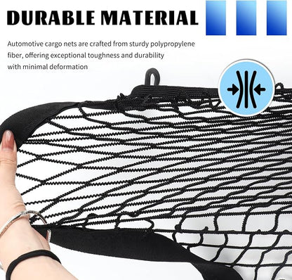 Highly Elastic Cargo Nets for SUV with 4 Hooks,32"x24" Stretch to 63"x47" Truck Cargo Net as Trunk Organizer,Heavy-Duty Truck Bed Cargoes Net for Secure Load Retention