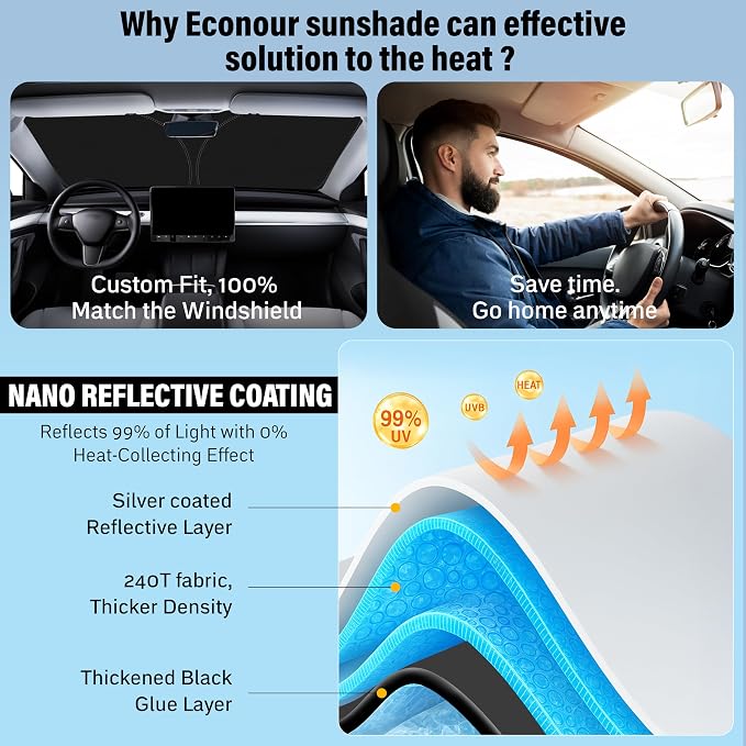 Econour Windshield Sunshade for Aston Martin DBS, DBS Superleggera 2008-2019, 2020, 2021 Sun Visor for Front Window Sun Shade Cover, UV Blocker & Protector, Car Accessories