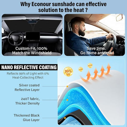 Econour Windshield Sunshade for Aston Martin DBS, DBS Superleggera 2008-2019, 2020, 2021 Sun Visor for Front Window Sun Shade Cover, UV Blocker & Protector, Car Accessories