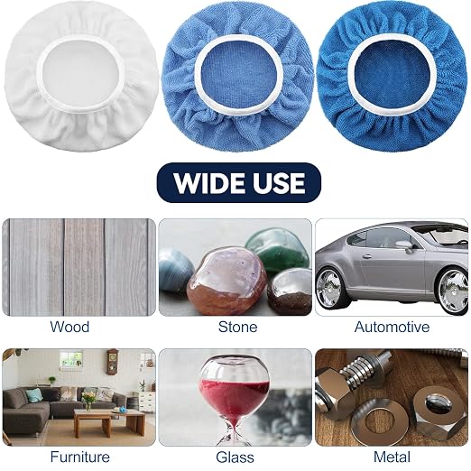 Tallew 40 Pcs 9 to 10 Inches Buffer Pads Bulk Car Polisher Bonnets Orbital Buffer Bonnets Microfiber Polishing Pad Car Wax Cover for Cleaning and Polishing(Royal Blue,Light Blue,White)