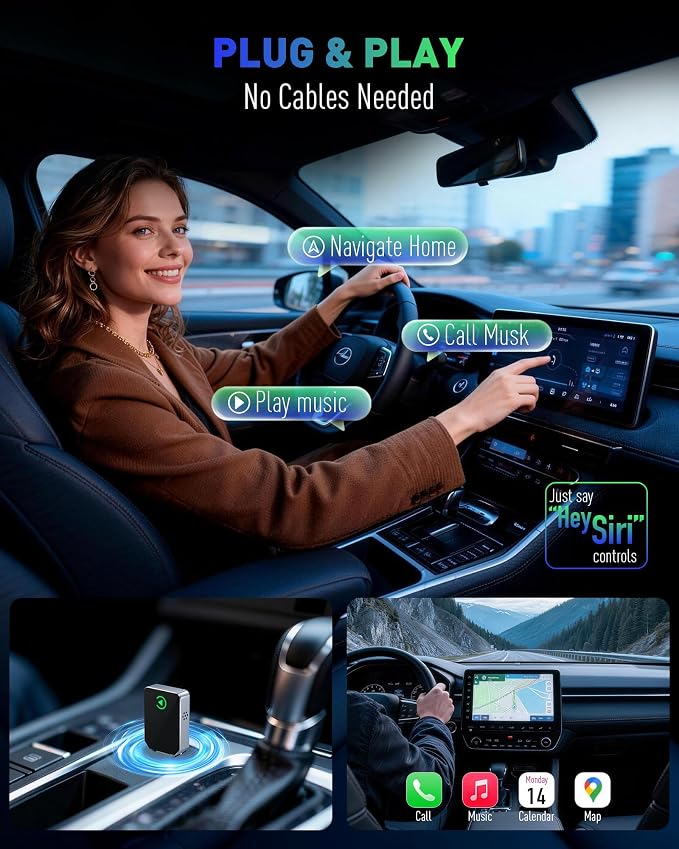 Wireless CarPlay Adapter for iPhone, 2026 Upgraded 2-in-1 Android Auto CarPlay Wireless Adapter, Convert Wired to Wireless, Fast & Stable, Plug & Play, Compatible with Factory Wired CarPlay Cars 2016+