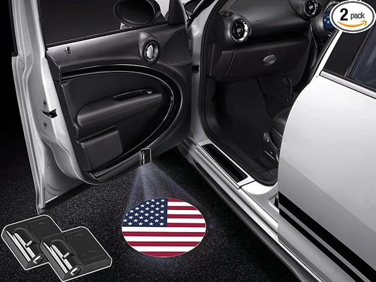 NewL 2 Pcs Led Car Door Welcome Light for Round American USA Flag Logo Symbol Projector Lights Ghost Shadow Light