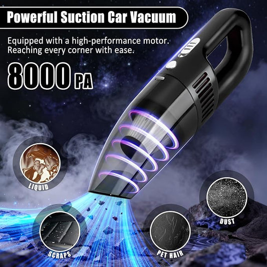 Car Cleaning Kit, Car Vacuum Interior Detailing Cleaner Kit with High Power Handheld Vacuum, Brush Set, Windshield Tool, Duster, Towels, Complete Car Care Tools for Women (Black)