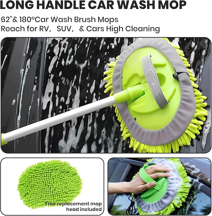 Car Detailing Kit Exterior, Car Wash Brush Kit with Long Handle 10pcs Set, Car Windshield Cleaner, Professional Car Care kits, Car Detailing Brush Set, Car Cleaning Drill Brush Kit with Extension Pole