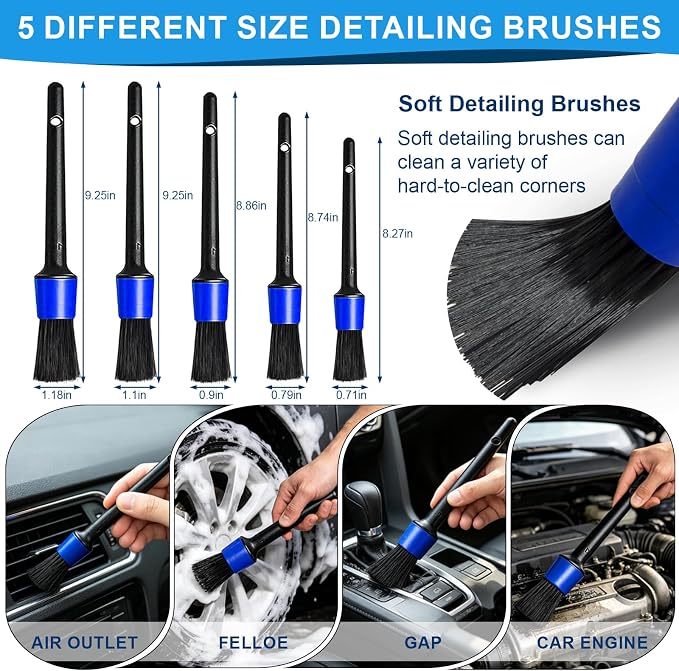 26PCS Car Detailing Kit, Car Detailing Brush Set, Car Cleaning Kit, Auto Detailing Tools for Interior Exterior Wheels, Professional Car Wash Accessories with Windshield Cleaning Tool and Storage Bag