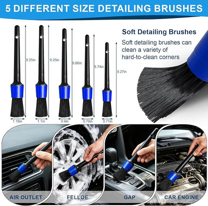 26PCS Car Detailing Kit, Car Detailing Brush Set, Car Cleaning Kit, Auto Detailing Tools for Interior Exterior Wheels, Professional Car Wash Accessories with Windshield Cleaning Tool and Storage Bag