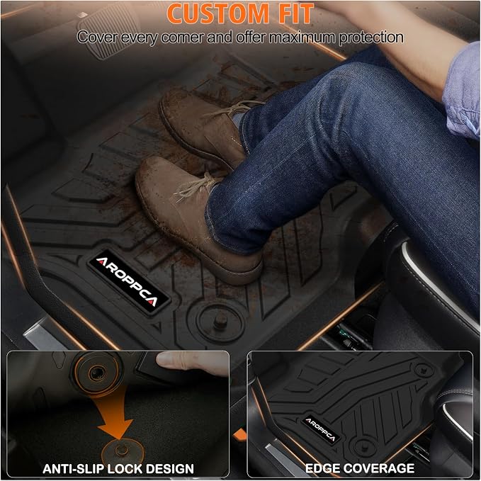 All Weather Car Floor Mats for Ford F150/F-150 2015-2025 SuperCrew Cab (Includes 22-24 Lightning Models), TPE Rubber Floor Liners Anti-Slip Full Set Automotive Mats for 2025 Ford F-150 Accessories