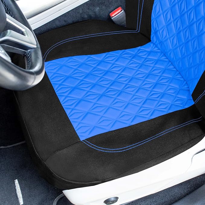 Universal Fit Diamond Stitched Flat Cloth Car Seat Covers Full Set - Blue