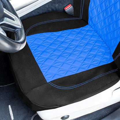 Universal Fit Diamond Stitched Flat Cloth Car Seat Covers Full Set - Blue