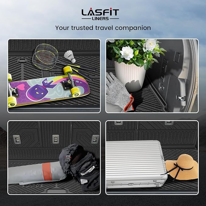 LASFIT Floor Mat with Backrest Mat Ford Expedition Max & Lincoln Navigator L 2025 2026 2027(fit 7 and 8 Seats),Costom Fit All Weather Protection TPE Easy Clean Cargo Liners,4pcs,Black