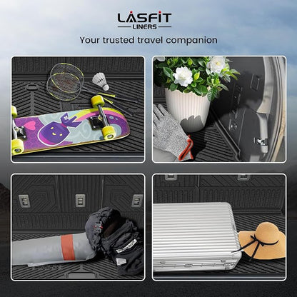 LASFIT Floor Mat with Backrest Mat Ford Expedition Max & Lincoln Navigator L 2025 2026 2027(fit 7 and 8 Seats),Costom Fit All Weather Protection TPE Easy Clean Cargo Liners,4pcs,Black