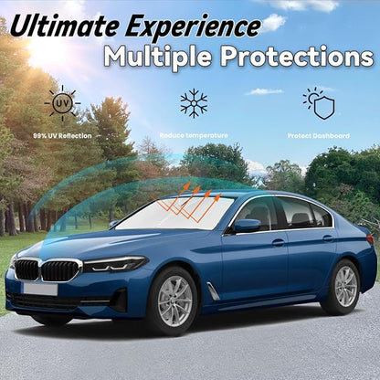 Windshield Sun Shade for 2011-2024 BMW 5 Series 525i 528i 528xi 530i 530e 535i 545i 550i, Car Front Window Sunshade with 240T Sun Visor Protector Blocks UV Rays Heat Sun Shield Accessories