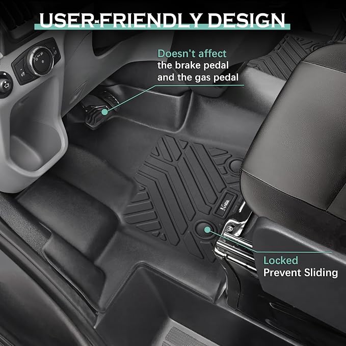 KARPAL Floor Mats for 2015-2021 Ford Transit 150/250/350/350HD w/Carpet Flooring (No Fit Transit Connect), Custom Fit TPE All Weather Ford Transit Accessories Front Floor Liner
