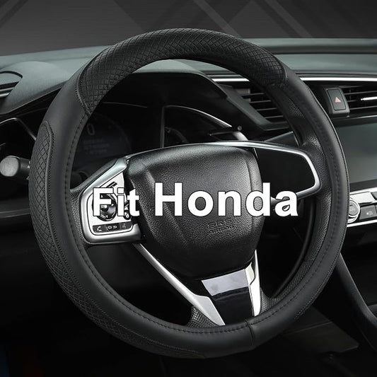 West Llama Customized Auto Car Steering Wheel Cover for Honda Civic, CR-Z, Insight, S2000,14-14.25inch(Black-Small Size)
