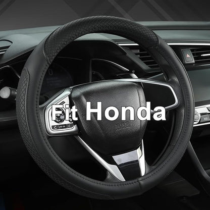 West Llama Customized Auto Car Steering Wheel Cover for Honda Accord Civic CR-V HR-V Pilot Fit Passport Odyssey 14.5-15inch(Black-Standard Size)
