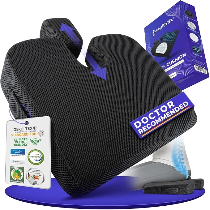 Healthfix® Wedge Seat Cushion - Orthopedic Memory Foam Seat Wedge for Office Chairs, Posture Support, Pressure Relief for Back/HIPS/Tailbone - Soft (99-150 lbs)