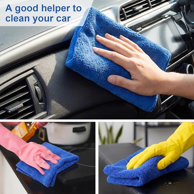 Shimeyao 30 Pcs 12 x 16 Inch Edgeless Microfiber Plush Towels for Cars Detailing Drying Wash Polishing Absorbent Cleaning Cloths, 500 GSM (Dark Blue)