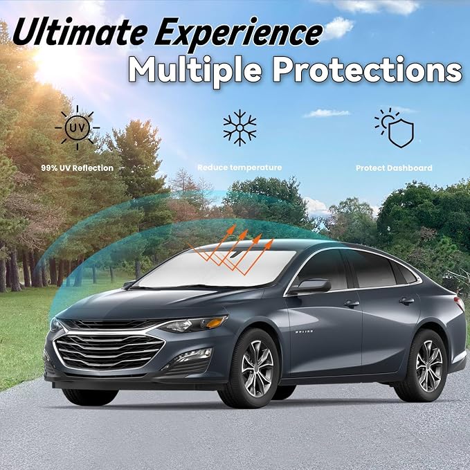 Windshield Sun Shade for Chevrolet Chevy Malibu 2016-2025, Car Front Window Sunshade with 240T Sun Visor Protector Blocks UV Rays Heat Sun Shield Accessories