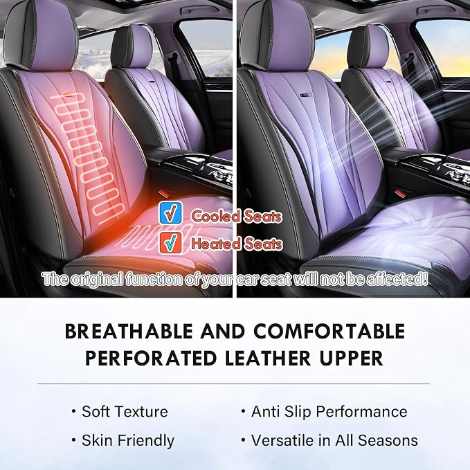 Coverado Front Seat Covers, 2 Pack Leather Seat Cover for Cars, Waterproof Seat Covers, Front Seat Car Seat Protectors, Driver Car Seat Cushions Universal Fit for Most Vehicles, Gray&Purple