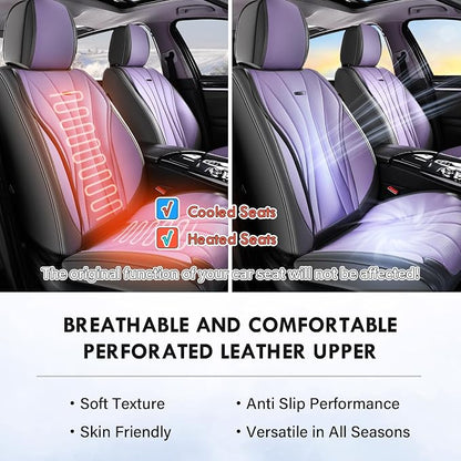 Coverado Front Seat Covers, 2 Pack Leather Seat Cover for Cars, Waterproof Seat Covers, Front Seat Car Seat Protectors, Driver Car Seat Cushions Universal Fit for Most Vehicles, Gray&Purple