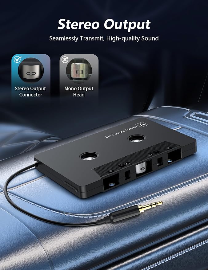 Car Cassette Adapter with USB-C to 3.5mm Audio Adapter, Cassette to AUX Adapter for Car, Compatible with Samsung Galaxy, Google Pixel, Xiaomi, Huawei & USB-C Devices, Stable Audio Connection