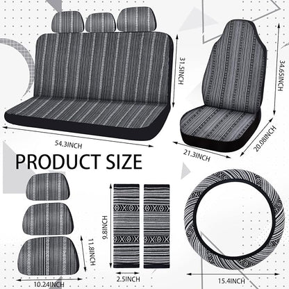 Frienda 14 Pcs Baja Car Seat Covers Full Set Multicolor Stripe Boho Print Steering Wheel Cover Seat Belt Cover Crystal Hanging Ornament Car Holders Fits (Vintage Style)