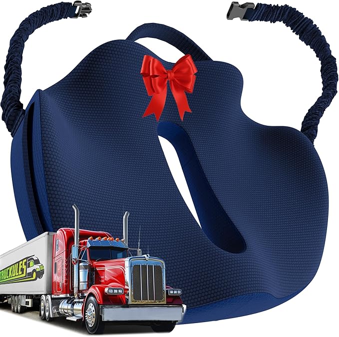 XL Truck Seat Cushion for Truck Driver Seat Cushion - Upgraded Back Support, CertiPUR-US® Certified - Thick Memory Foam, Pain Relief for Hours of Driving, Trucker Approved Big Rig - Navy
