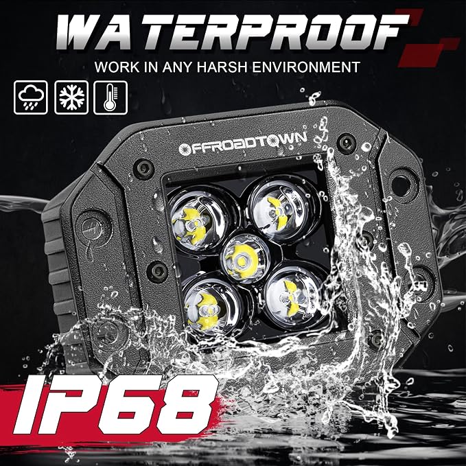 OFFROADTOWN 2PCS 100W 5 Inch CREE LED Pods, Spot Beam, Flush Mount, Waterproof Bumper Lights for Trucks UTV ATV Off Road Boat