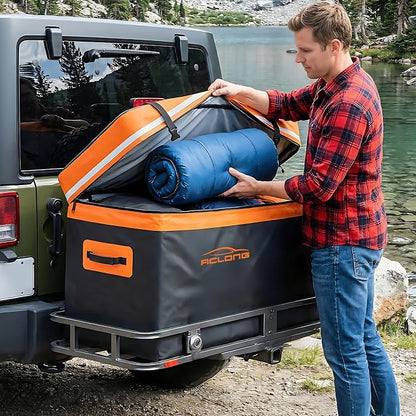 Hitch Mount Cargo Carrier Bag, Waterproof Soft Shell 20 Cubic Feet, Universal for Truck Pickup with Hitch Basket, 8 Reinforced Straps, Solid Buckles,Reflective Strip,Carry Handles,Combination Lock