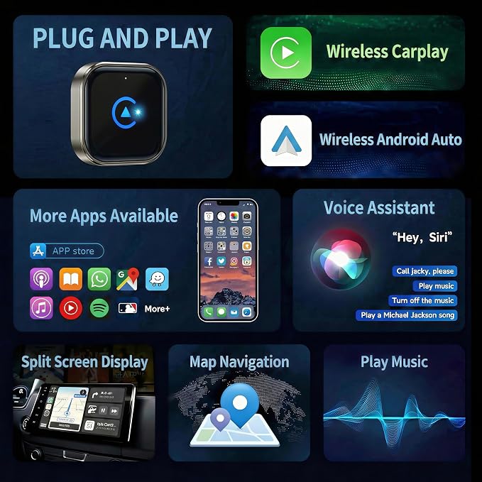 2026 MINI Wireless CarPlay & Android Auto 2-in-1 Adapter, Bluetooth Apple Car Play Dongle for iPhone & Android, Ultra-Compact 5.8GHz WiFi Auto-Connect with Smart Cooling for OEM Wired Cars