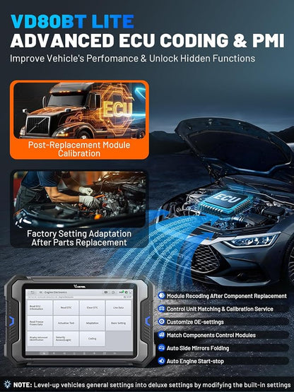 VDIAGTOOL Bidirectional Scan Tool VD80 BT Lite, 2026 8" Wireless Full System OBD2 Scanner Diagnostic Tool with 28+ Resets, ECU C0ding, Oil/Brake/BMS/SAS, FCA, CAN FD & DoIP, 2 Years Free Update