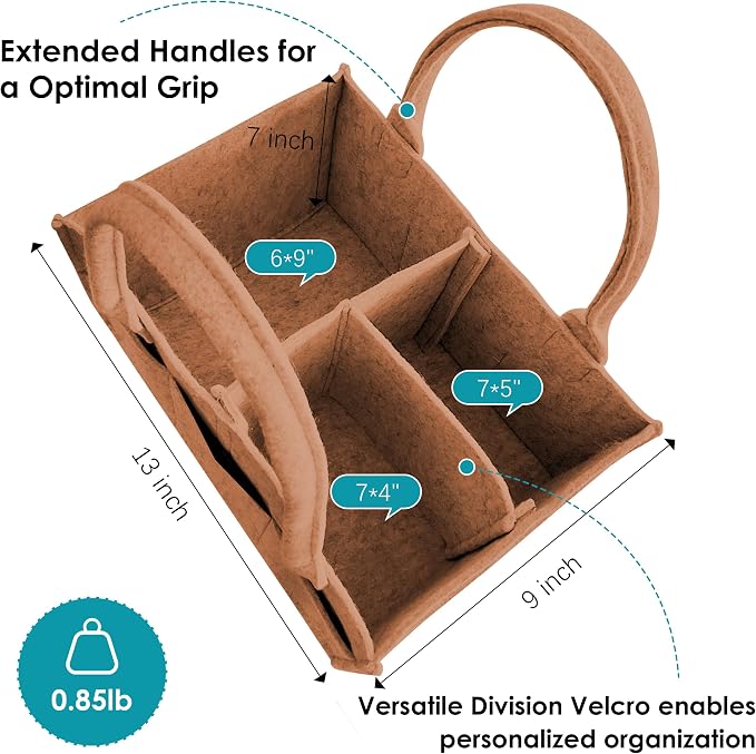 Cute Castle 2 Pack Diaper Caddy Organizer - Portable Baby Caddy Organizer with Handle, Nursery Storage Bin and Car Organizer for Girls, Boys - Baby Gift Basket - Caramel