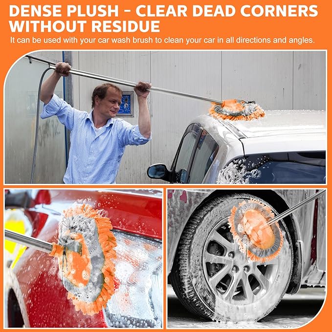 Layhit 5 Pcs Car Wash Mitt Set, Brush Not Included, Microfiber Mitt Cleaning Car Truck Washing Tools Kit RV Pickup Chenille Scratch Replacement (Orange)