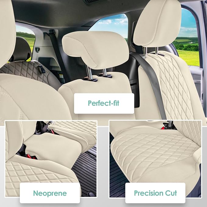 FH Group Custom Fit Car Seat Covers Specifically Made for Toyota Sienna 2011-2020, Car Seat Cover 2nd Row Set, 8 Seater Automotive Seat Covers in Solid Beige Neoprene, Waterproof and Washable