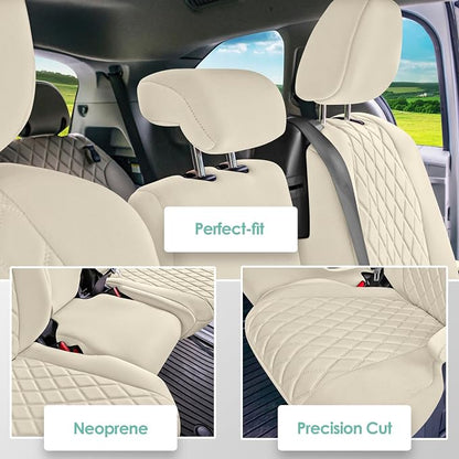FH Group Custom Fit Car Seat Covers Specifically Made for Toyota Sienna 2011-2020, Car Seat Cover 2nd Row Set, 8 Seater Automotive Seat Covers in Solid Beige Neoprene, Waterproof and Washable