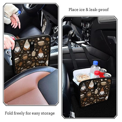 Car Trash Can Organizer Bin with Adjustable Strap for Back Front Seat Console Waterproof Leakproof Collapsible Portable 11 Inch Brown Gnomes Coffee Beans Cups