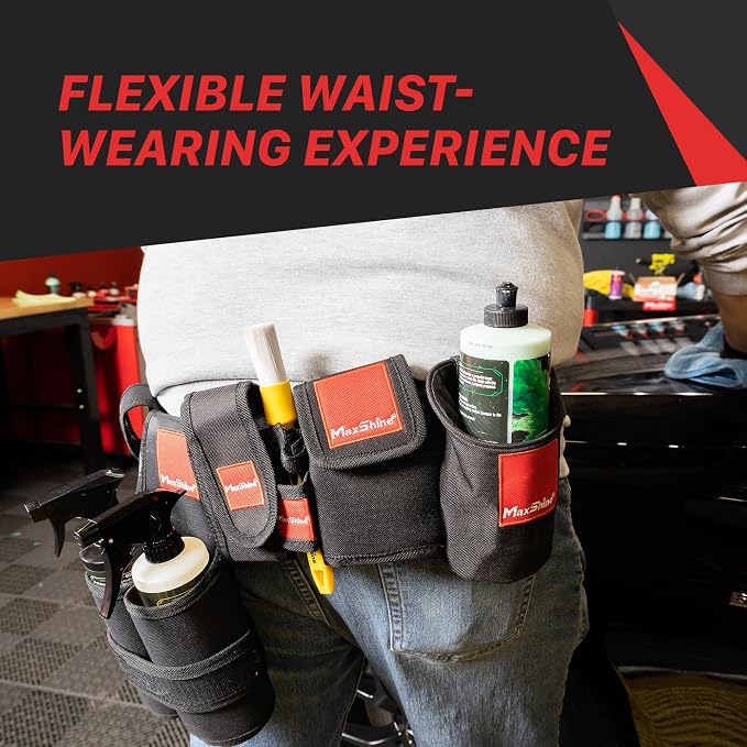 Maxshine Universal Professional Detailing Tool Belt | Durable 600D Oxford with Adjustable Strap & Quick-Release Buckle | 5 Storage Pockets for Hands-Free Car Detailing, Polishing & Auto Care