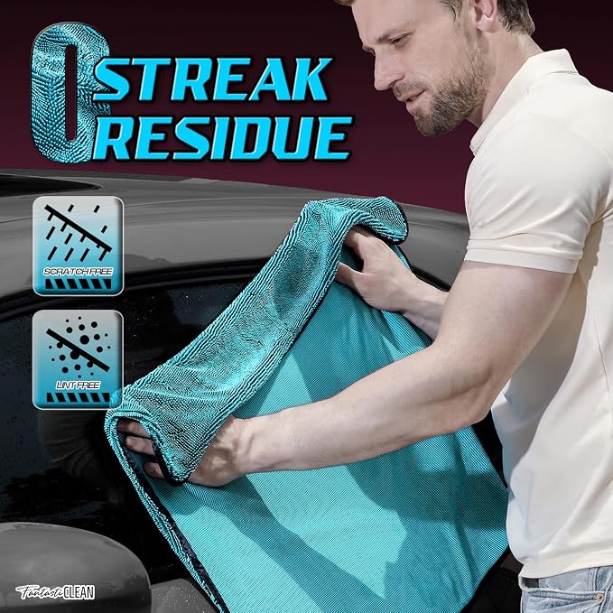 Fantasticlean Large Car Drying Towels- 2 Pack, 32‘’ by 24'' - Premium Microfiber Cleaning Cloth with Dual-Colored Twisted Loop, Ultra Absorbent, Scratch-Free for Instant Car Detailing (Blue)